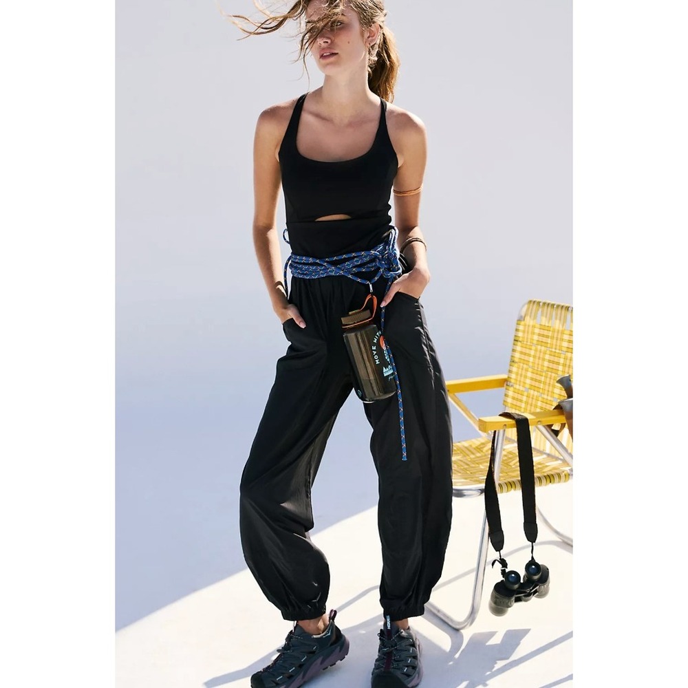 Free People FP Movement Hot Shot Jumpsuit Black Cutout Parachute Pants Small
